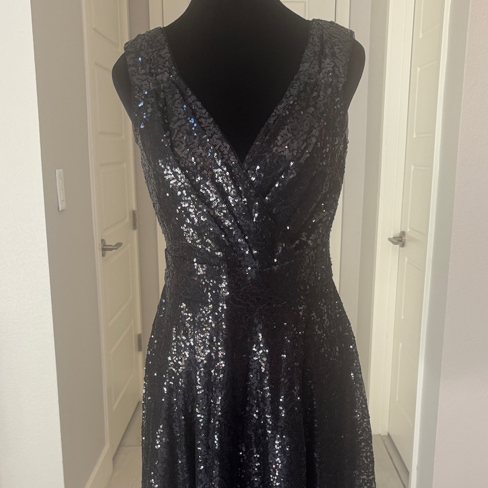 Grace Karin Sleeveless Wrap V-Neck A-line Black Sparkling Sequin Dress Size M - Picture 6 of 13